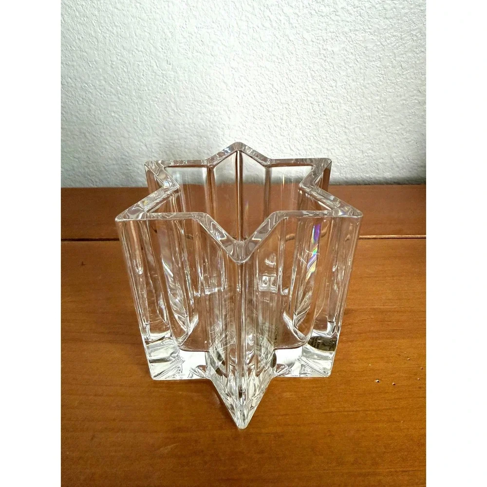 Royal Crystal Rock RCR Italy 24% Lead Crystal‎ Star Candle Holder Vase 3.25